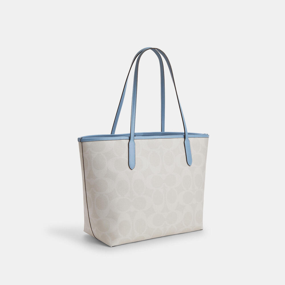 Coach City Tote Bag With Coach Graphic | Sv/Chalk/Bluebell - Picture 7 of 7
